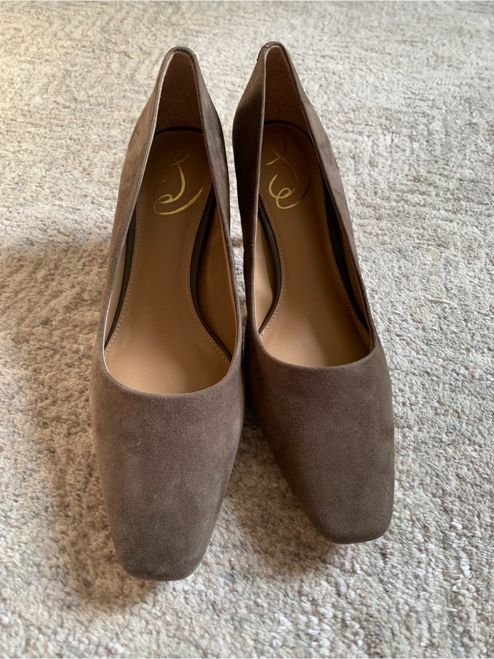 Sam Edelman Taupe Suede Square-Toe Pumps